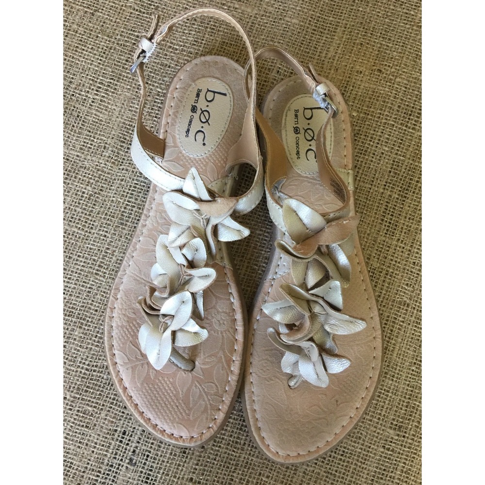 BOC Born Concept Size 9 Gold Metallic Leather Flower Sandals Ankle Strap